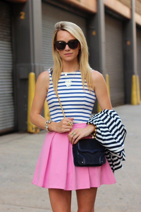 atlantic pacific stripes print mixing skirt topshop nude shoes 