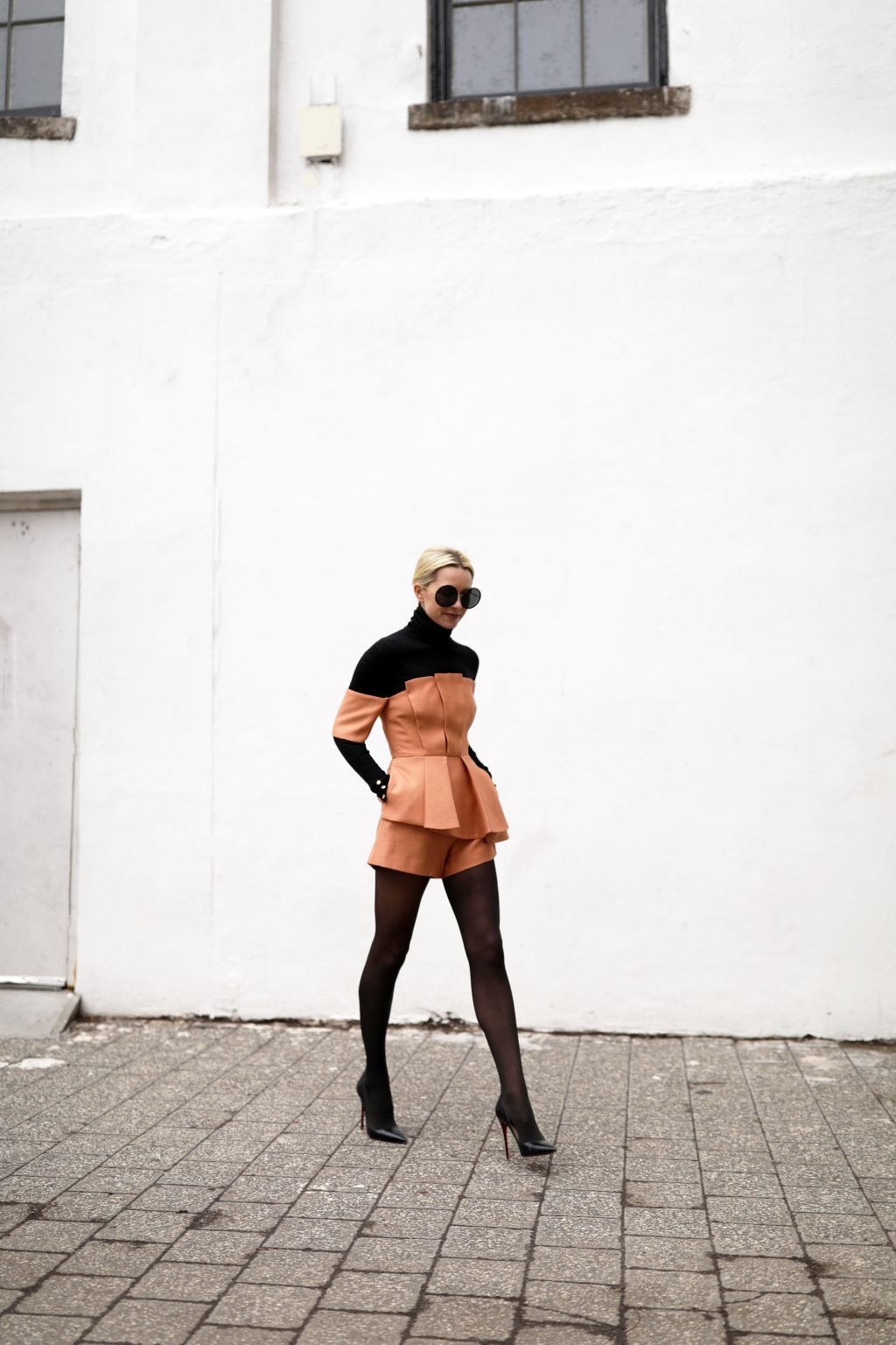 blair-eadie-atlantic-pacific-blogger-nordstrom-cmeo-pleated-romper-black-tights-christian-louboutin