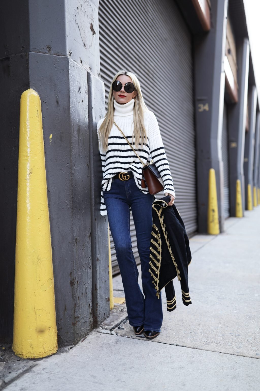 atlantic-pacific-nyc-blog-street-style-stripe-stripes-band-jacket-gucci-bag-denim-jeans
