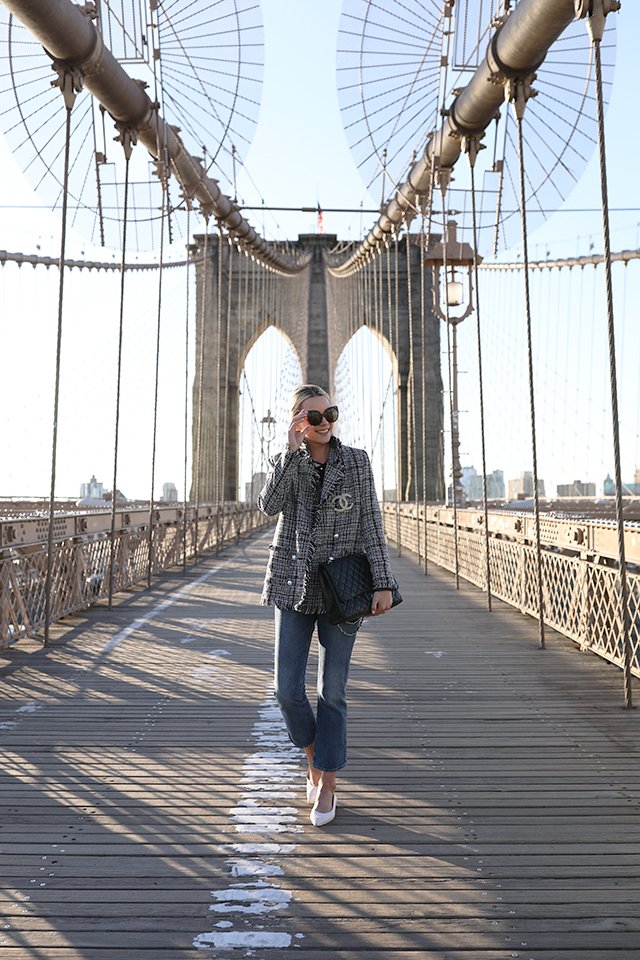 Atlantic-Pacific // Tweed and Pearls on the Brooklyn Bridge