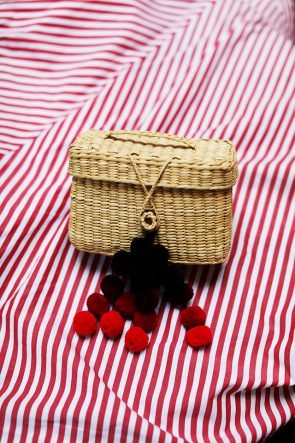 Red Gingham Wicker Straw Bag