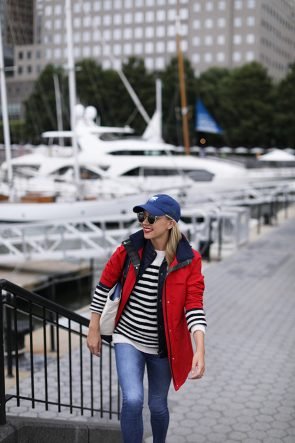 Atlantic-Pacific Blog // Blair Eadie stripes, red coat, sperrys