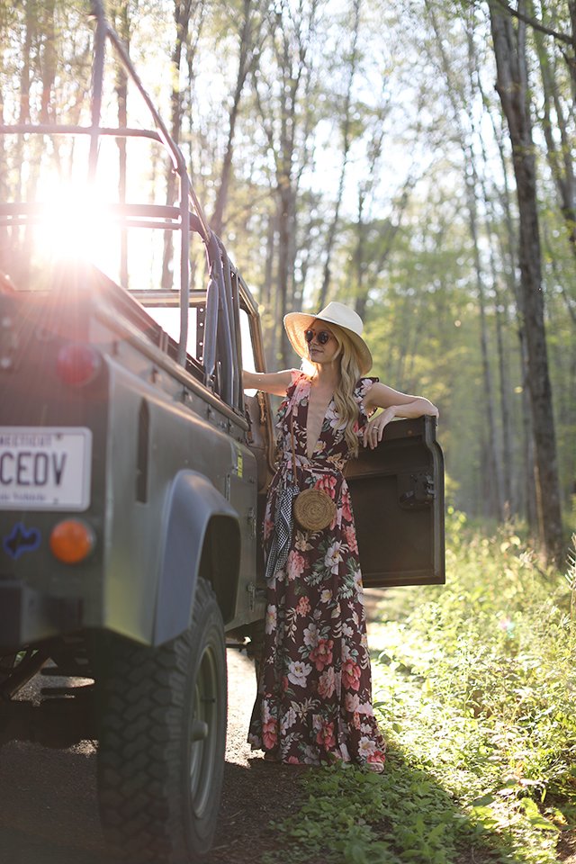 Atlantic Pacific // City to Country, Floral Maxi Dress & Round Straw Bag