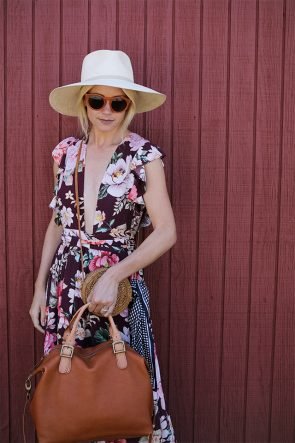 Atlantic Pacific // City to Country, Floral Maxi Dress & Round Straw Bag