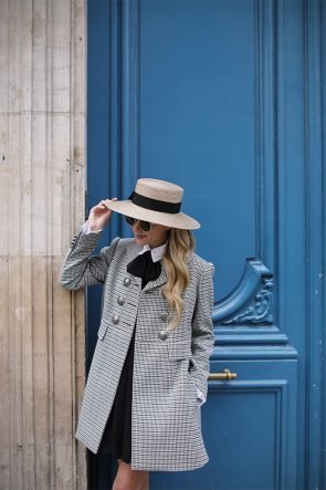 Atlantic Pacific Blog // Blair Eadie Alexander McQueen coat, bow blouse and Chanel flats in Paris