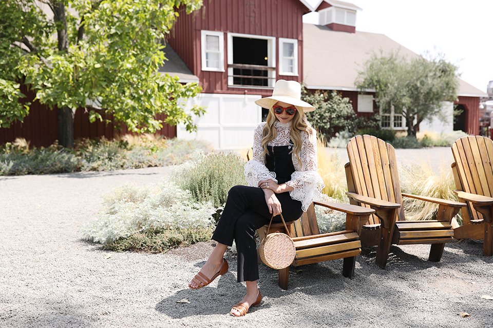 Atlantic Pacific // Wine Country, Denim Overalls & Lace Top