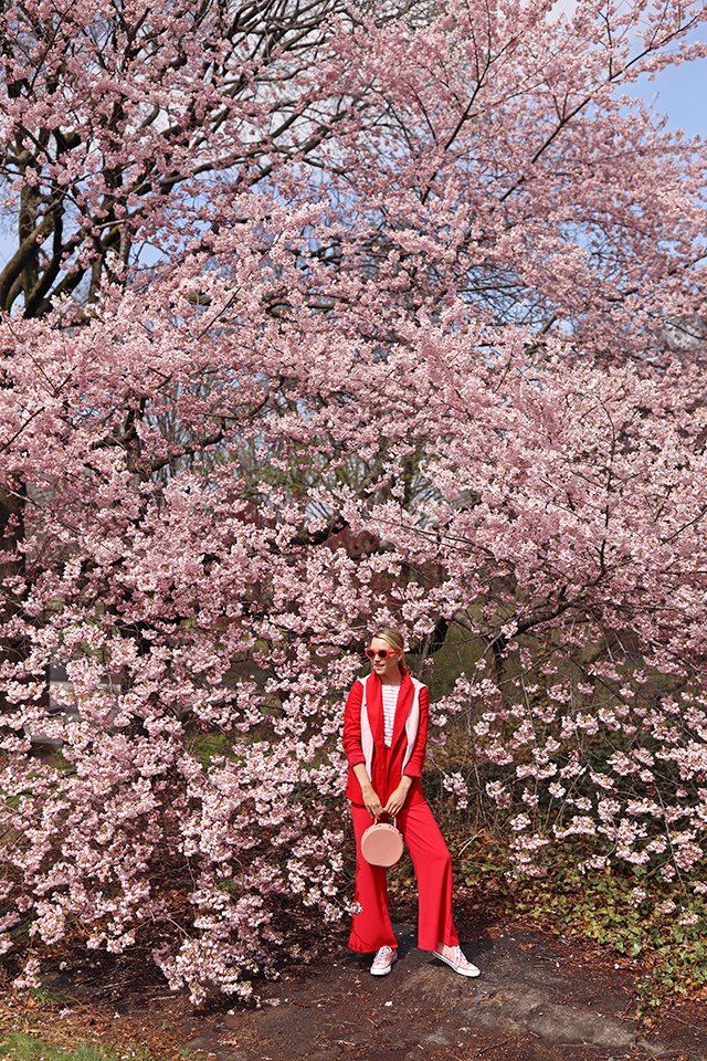 Atlantic Pacific Cherry Blossoms Central Park Red Suit