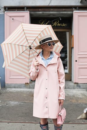 pink rain outfit ideas