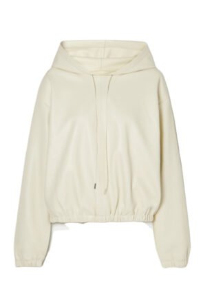 Ivory Faux Leather Hoodie