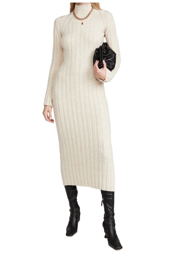 Irresistible Feelings Ivory Fuzzy Knit Midi Sweater Dress