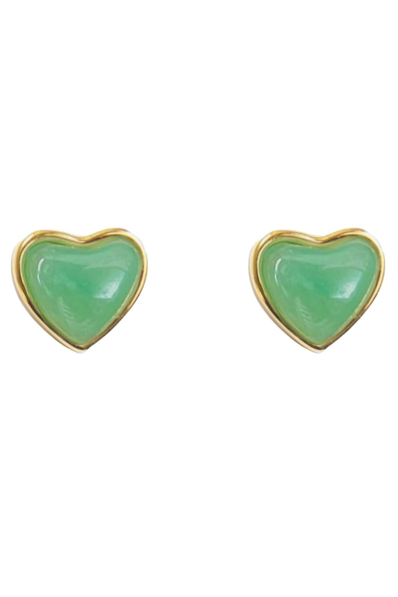 green crystal heart studs