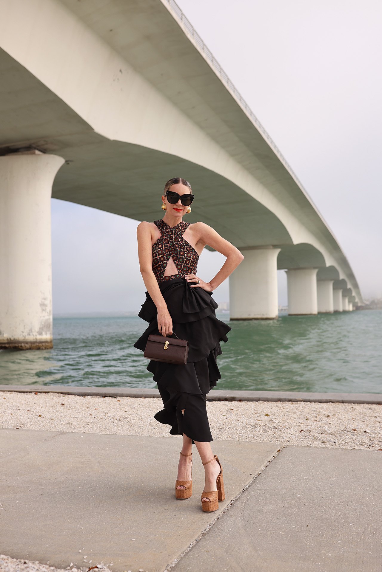 black resort pieces with ruffle skirt