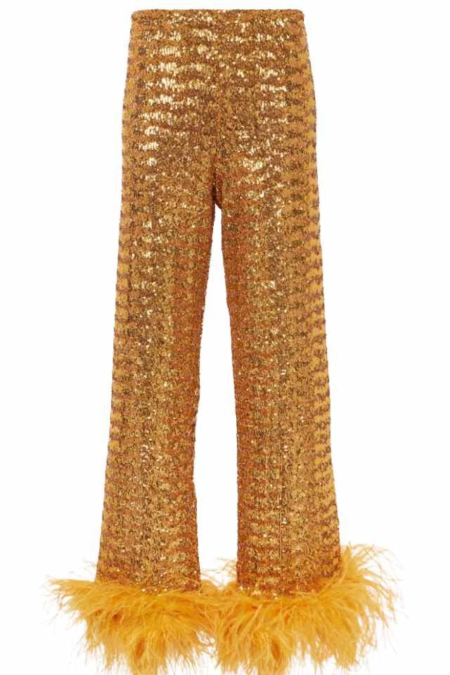 gold feather pants