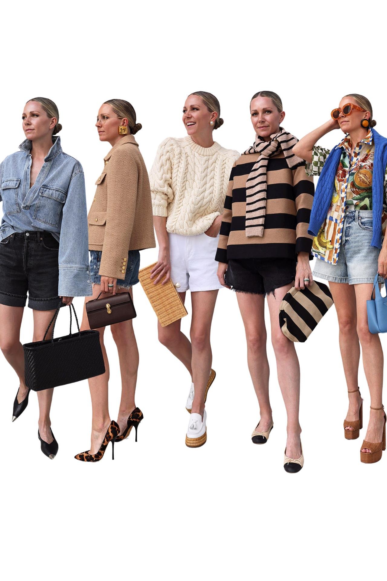 مدل جین کوتاه، شورت جین سفید، ژاکت راه راه، ایده های لباس تابست،