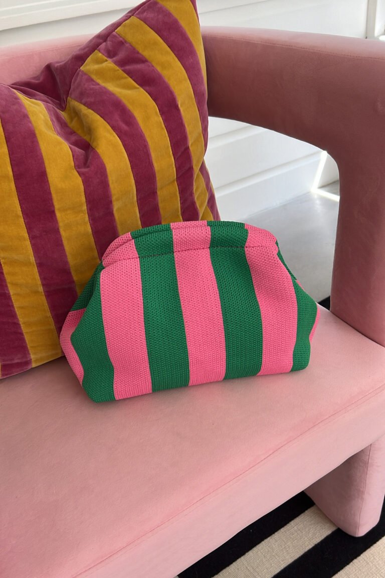 $200 stripe clutch, pink and green bag, spring bags