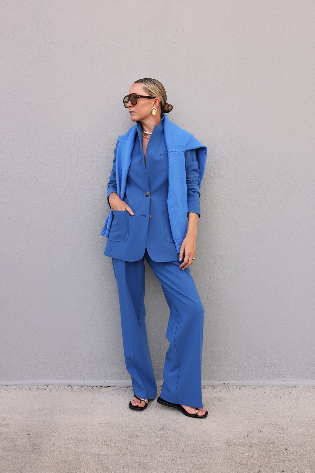 summer suit style, wide leg trousers